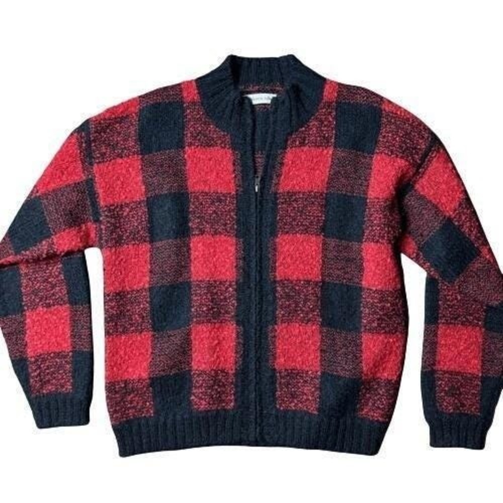 Northern Isles Buffalo Plaid Zip Up Sweater Size M
